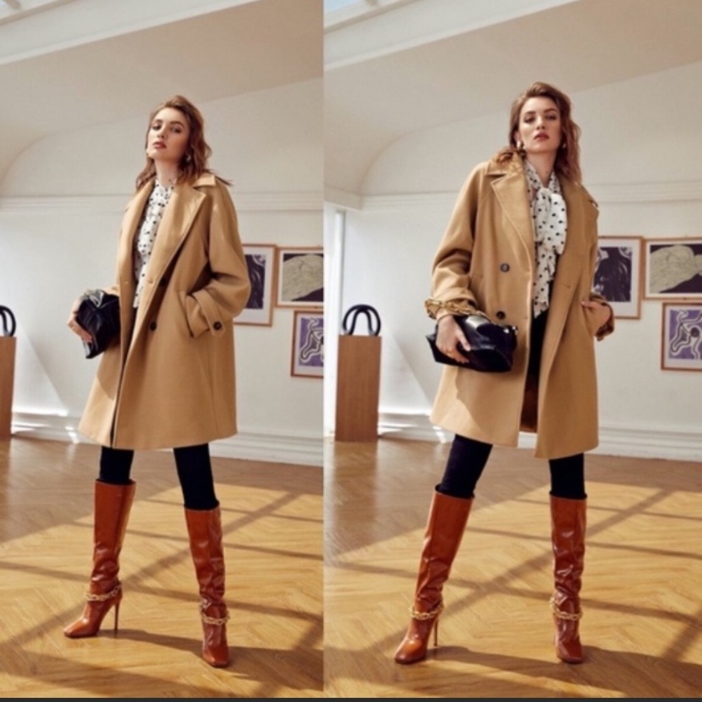 Camel trench pea coat
